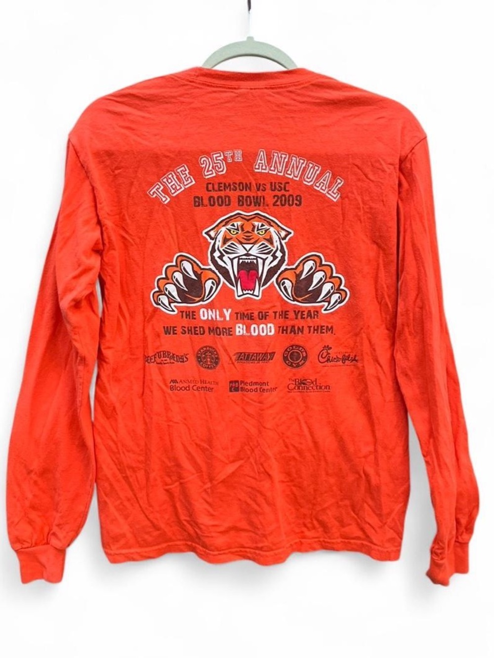 Gildan Orange Long Sleeve Blood Bowl 2009 Tiger Graphic Shirt